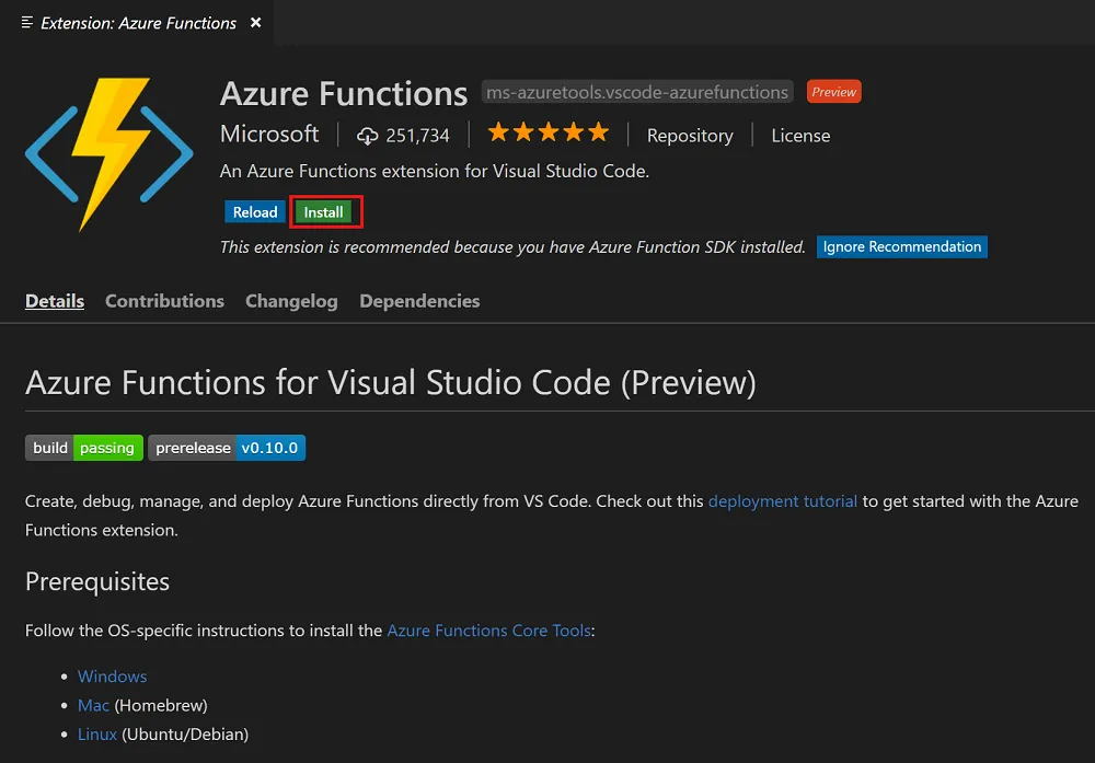 Azure function extension image1